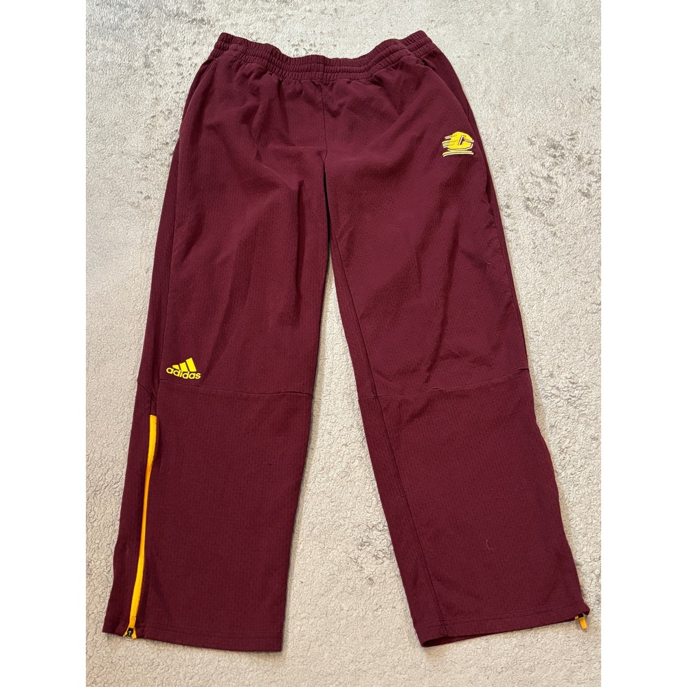 Adidas CMU Chippewas Climalite Track Pants Mens XL Maroon Gold Mesh Zip Ankle